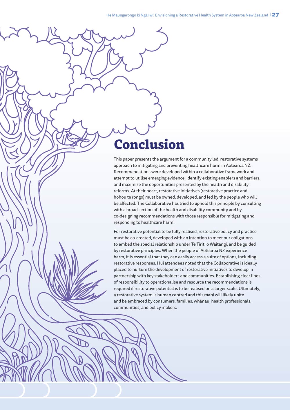 'Conclusion' page design in 'Envisioning a restorative health system' for National Collaborative for Restorative Initiatives in Health